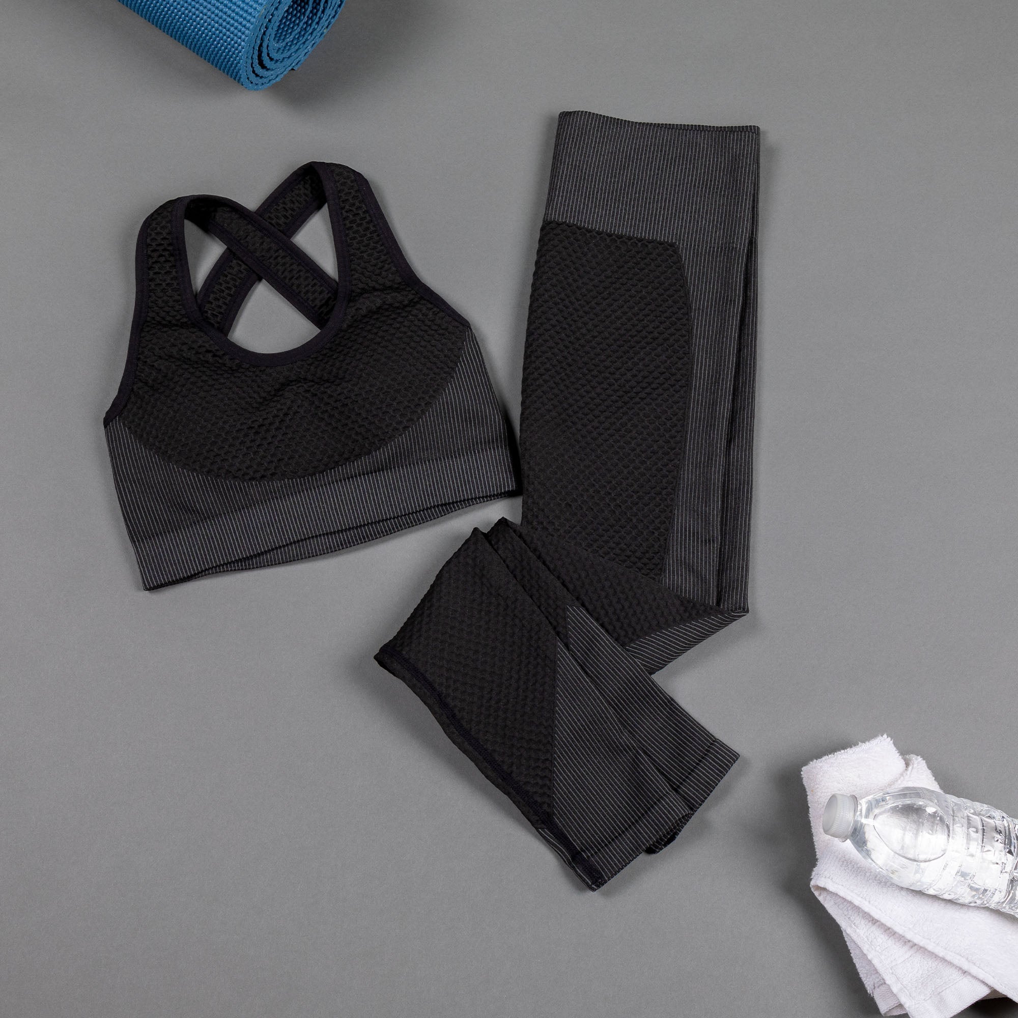 Textured Leggings Sports Bra Activewear Set Workout Outfit