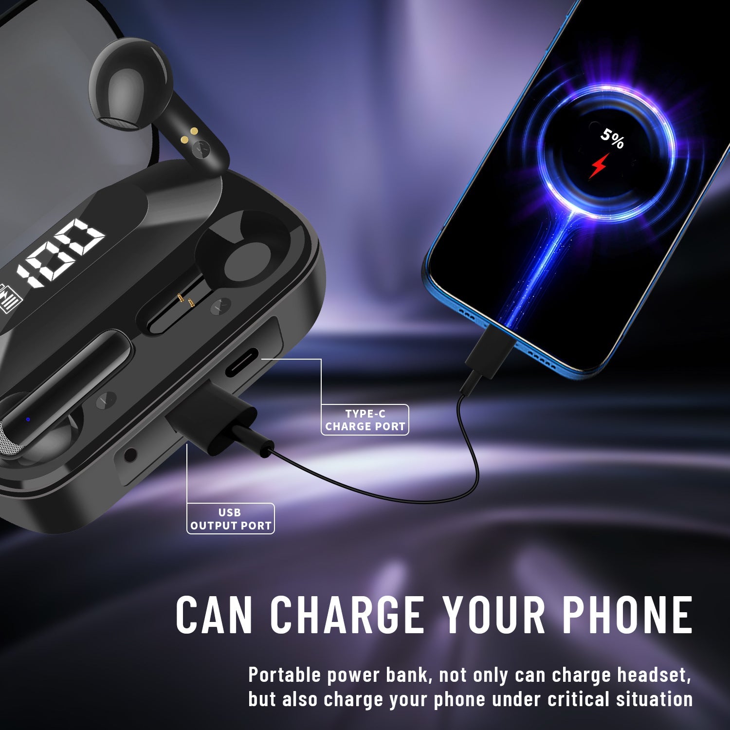 Earbuds Wireless Bluetooth Power Bank Case