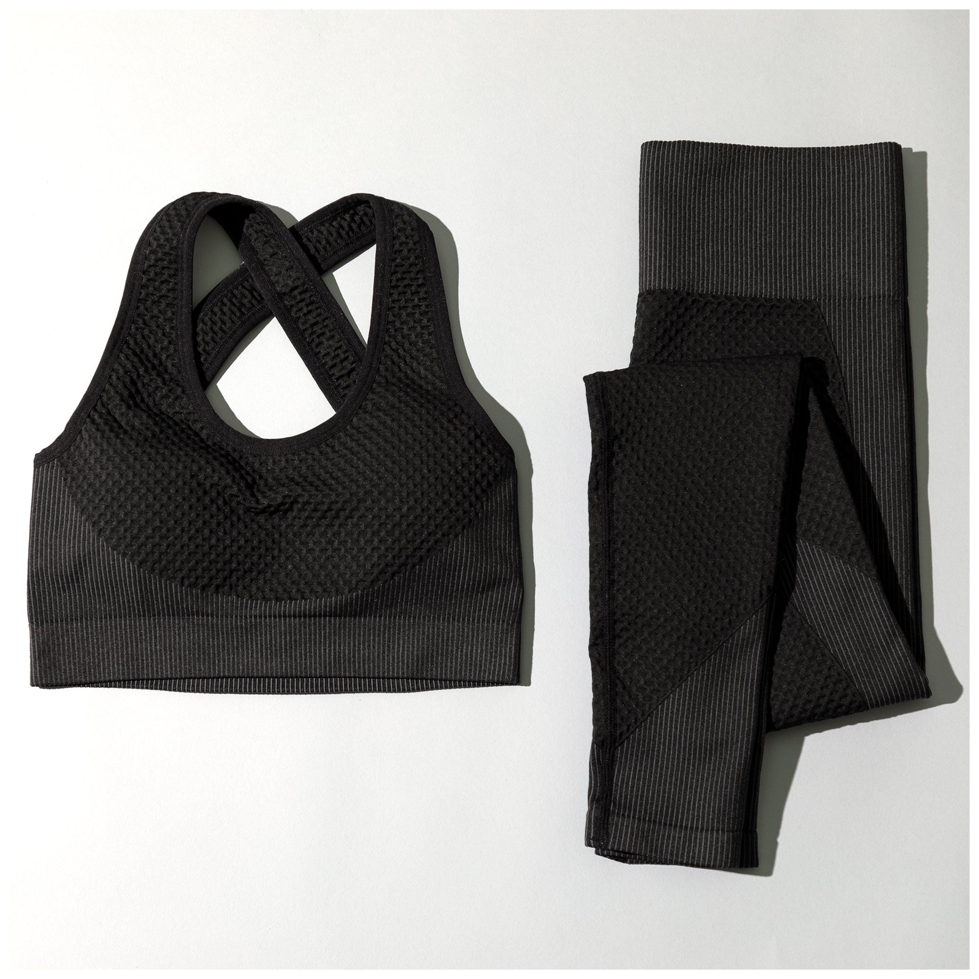 Textured Leggings Sports Bra Activewear Set Workout Outfit