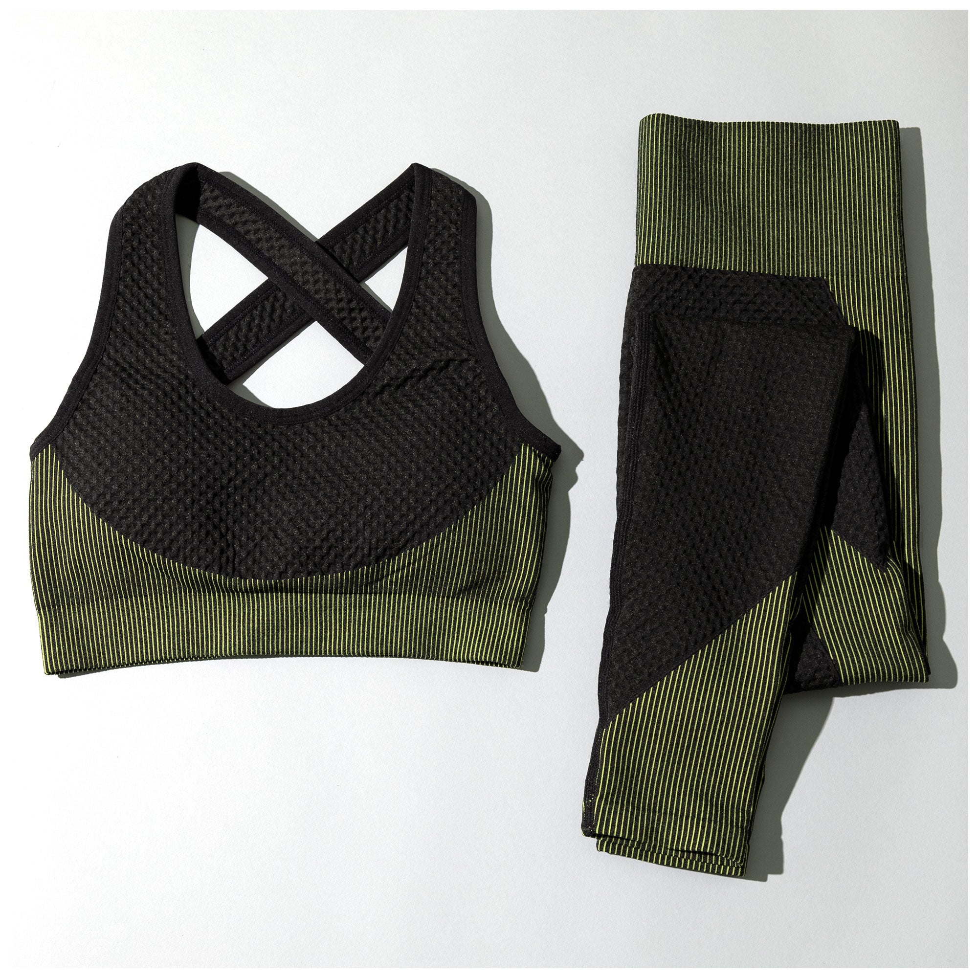Textured Leggings Sports Bra Activewear Set Workout Outfit