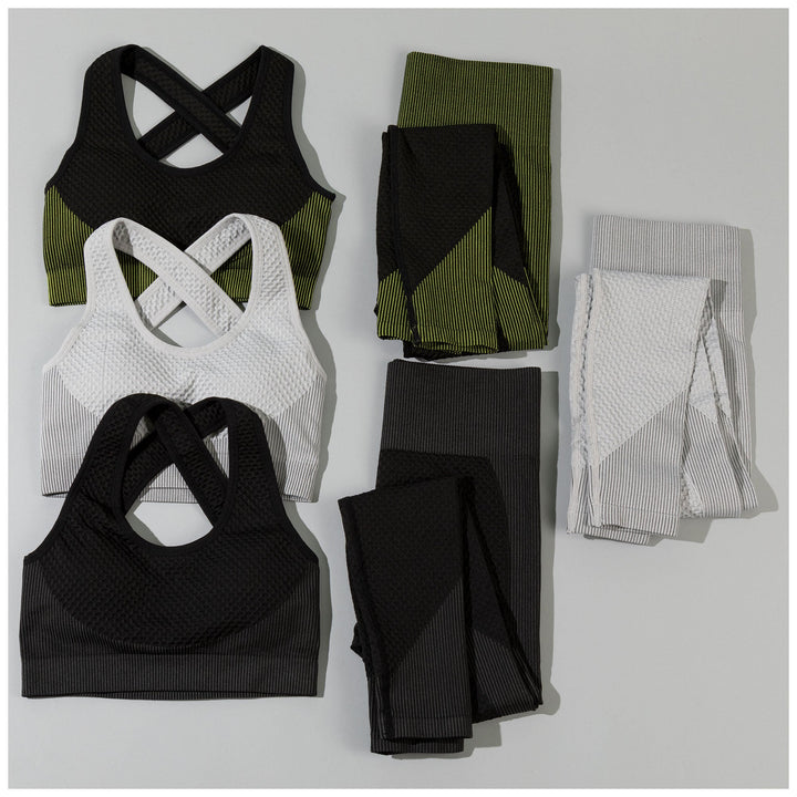 Textured Leggings Sports Bra Activewear Set Workout Outfit
