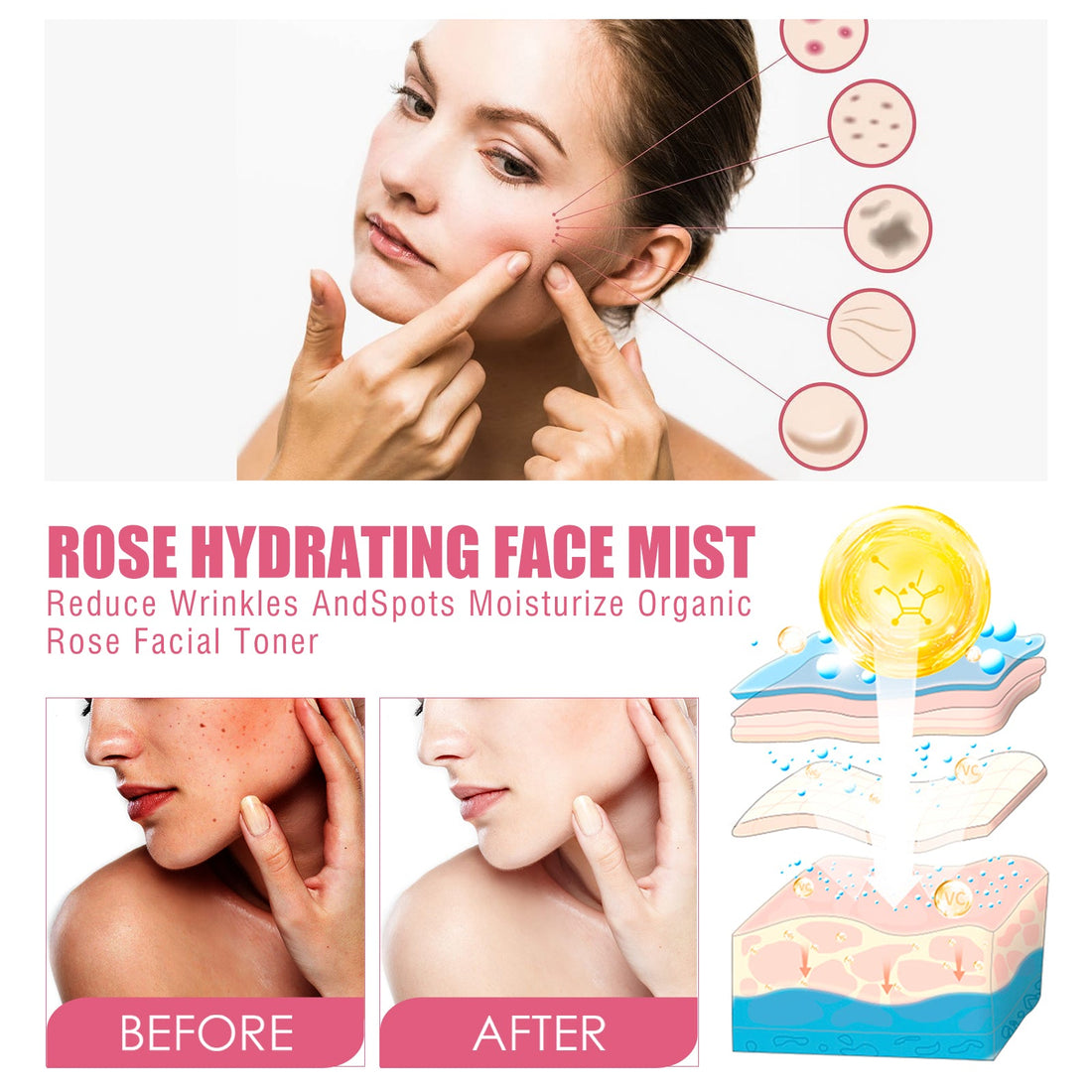 Rose Face Toner Hydrating Refreshing Oil Control Skincare