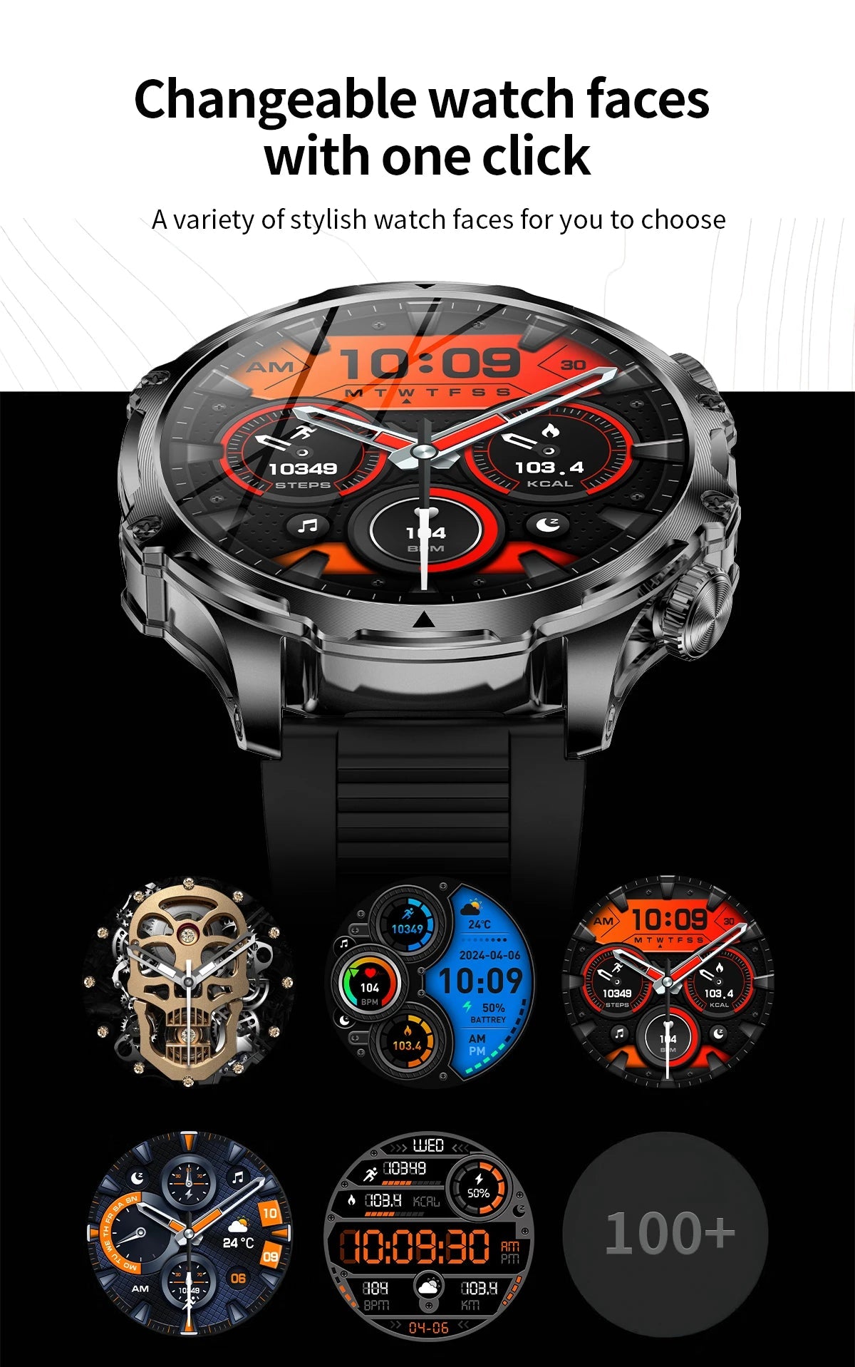 AK75 Smart Watch LED Flashlight Sports Fitness Tracker